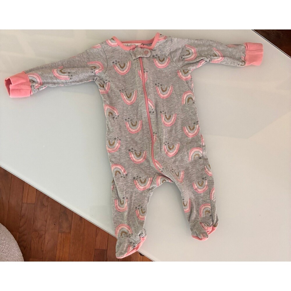 Gerber Baby Girl Gray with Pink and Glitter Rainbow Footed Sleeper 0–3 Months